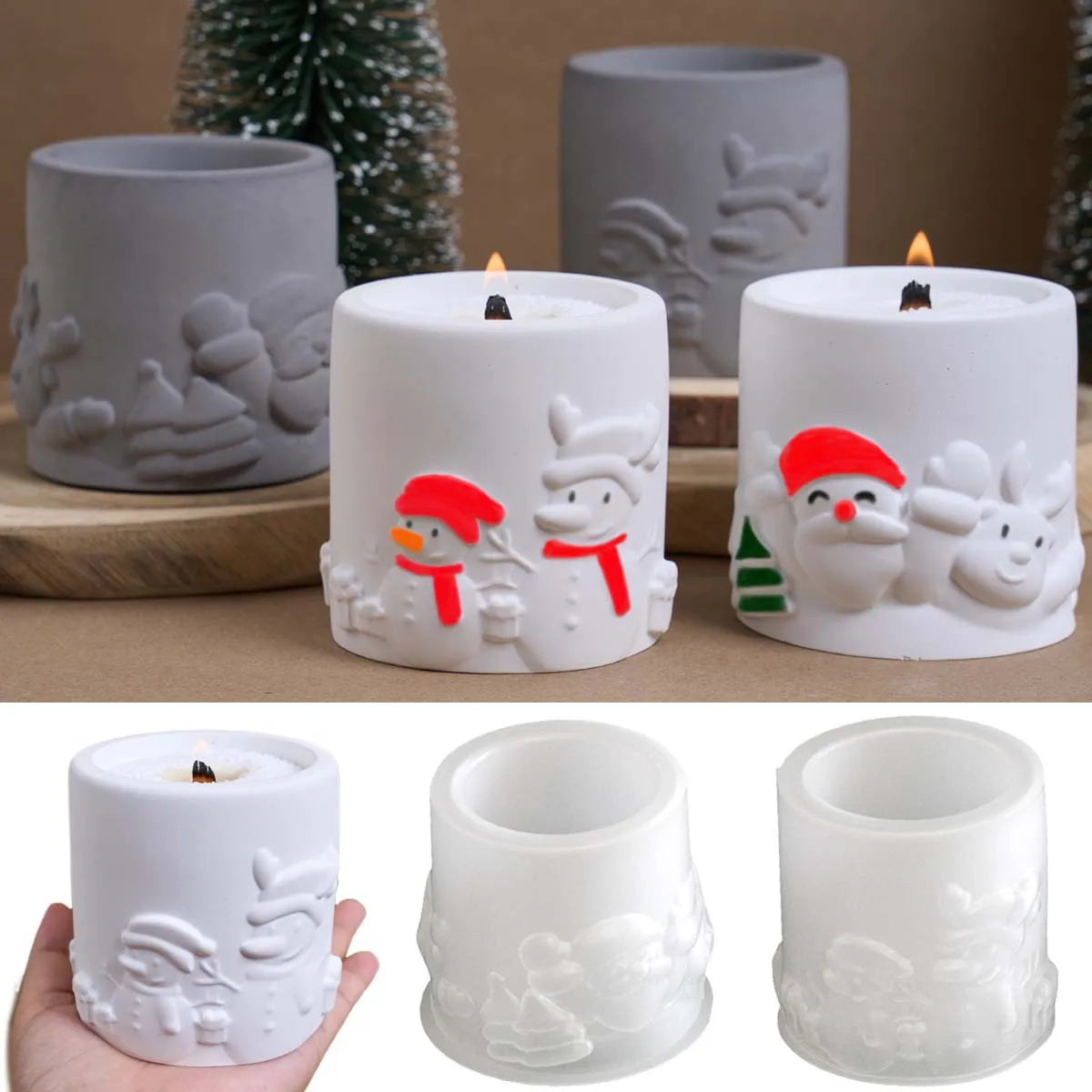 Christmas Santa Relief Silicone Candle Jar Mold
