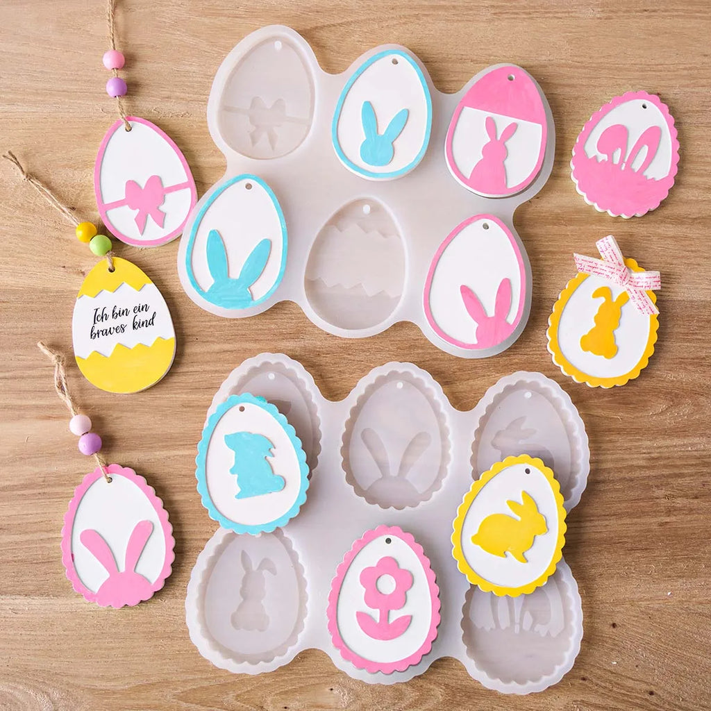 6 Cavity Easter Bunny Pendant Mold – Oval Ornament Design