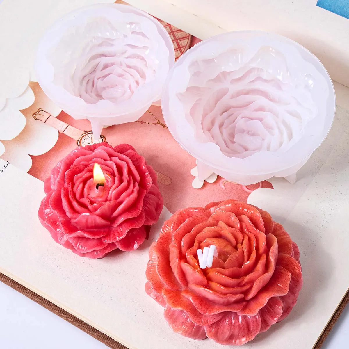 4 Piece Peony Flower Candle Mold Set