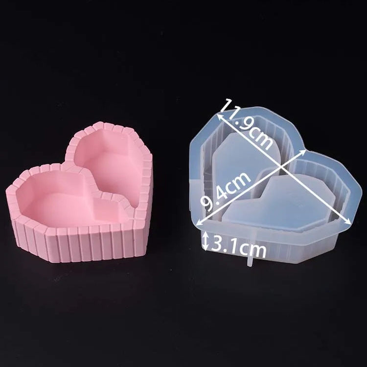 Two-Compartment Striped Heart Candle Jar Mold
