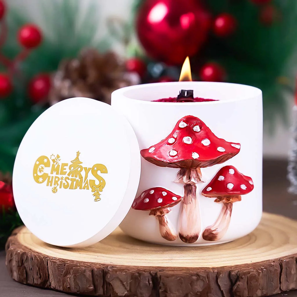 Mushroom Relief Candle Jar with Lid Silicone Mold Set