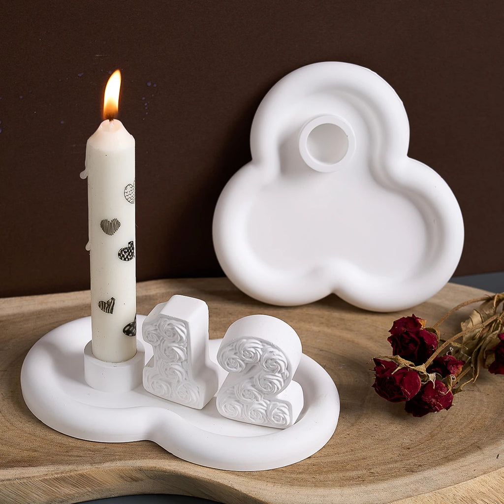 Rough Edge Tray with Candle Holder Silicone Mold