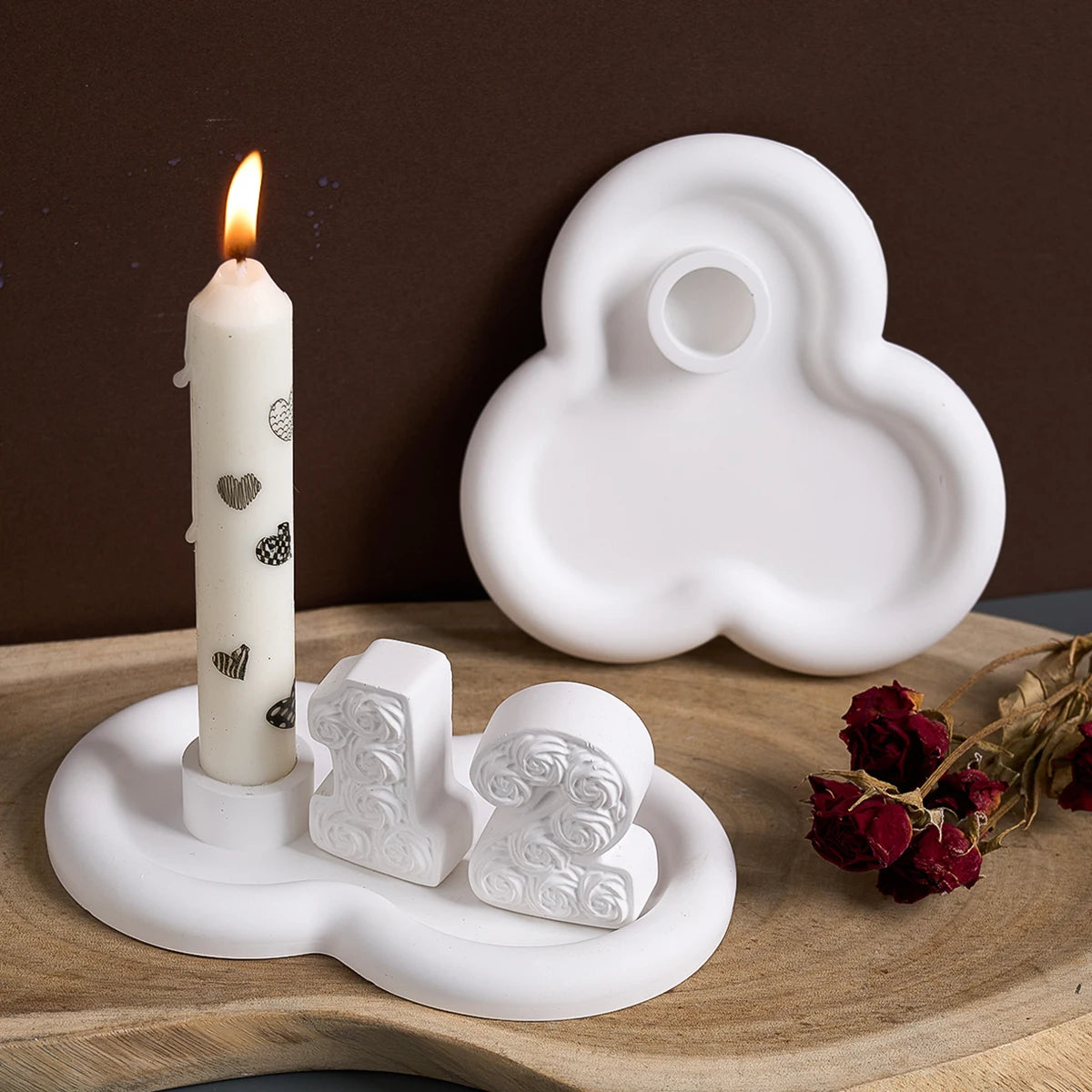 Rough Edge Tray with Candle Holder Silicone Mold