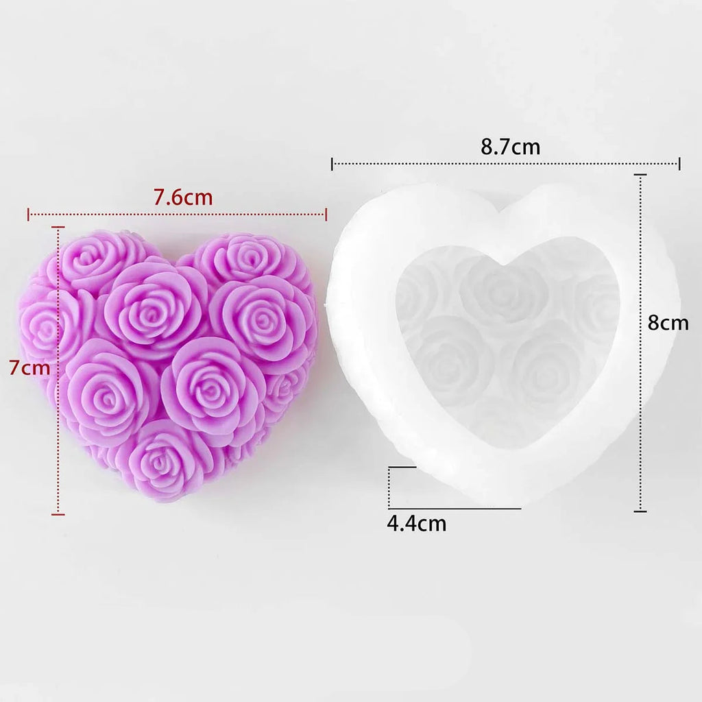 Bloomed Heart Rose Candle Mold Large