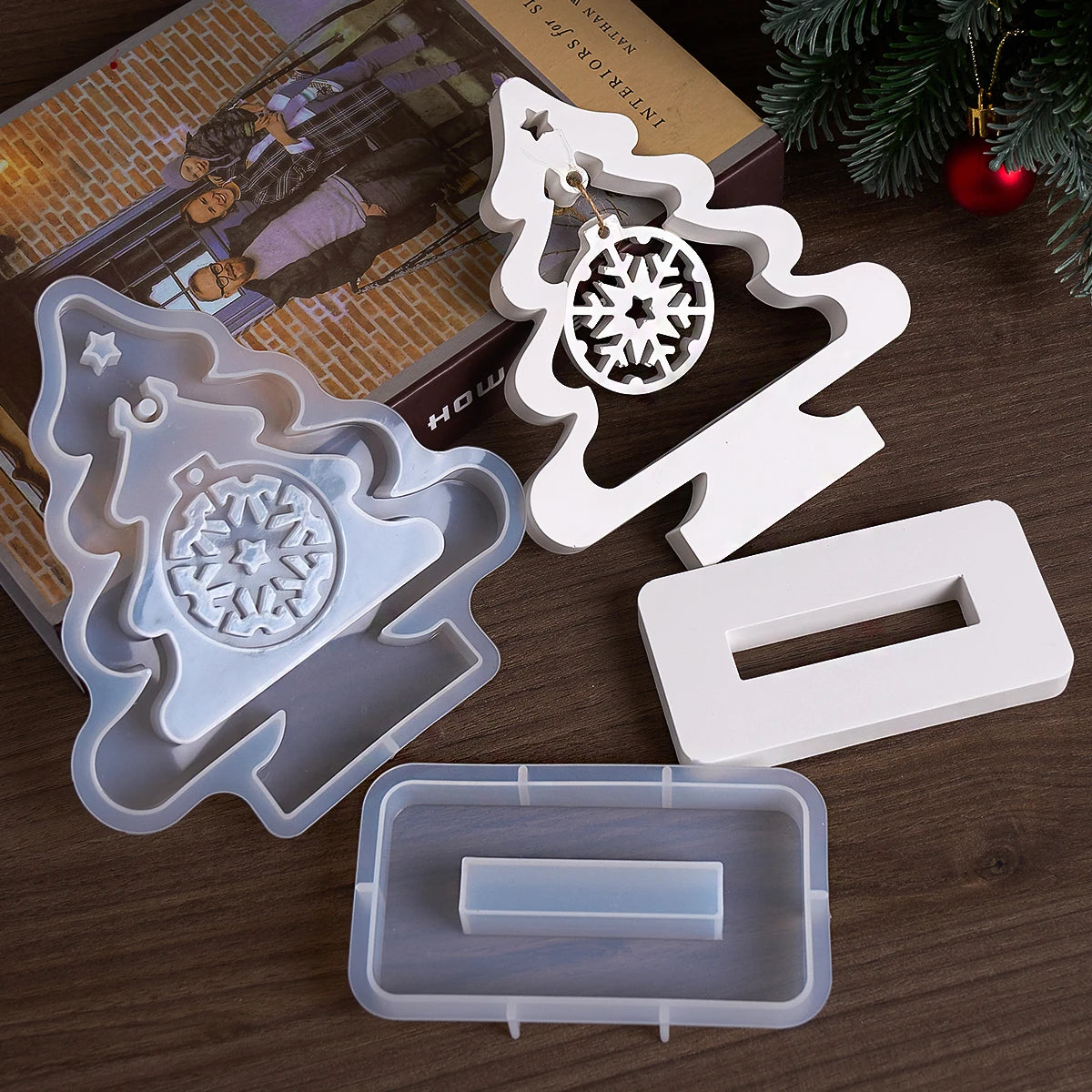 Christmas Tree Silicone Mold with Snowflake Ornament Design