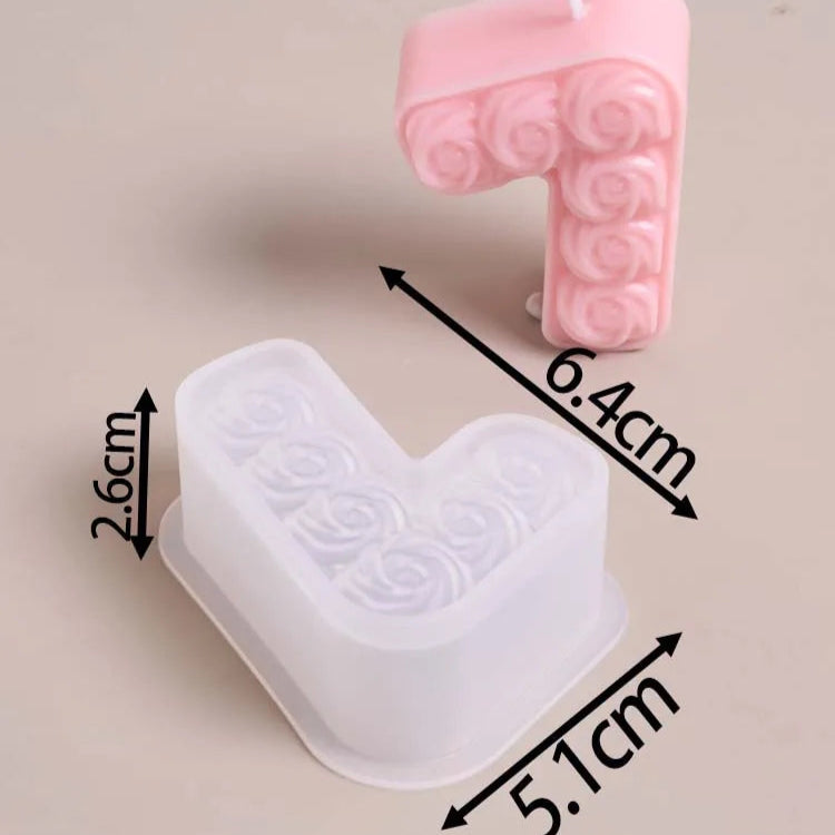 0-8 Relief Rose Number Silicone Candle Mold.
