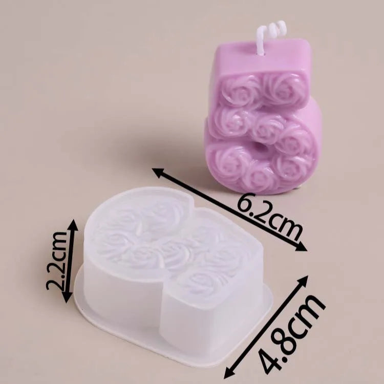 0-8 Relief Rose Number Silicone Candle Mold.