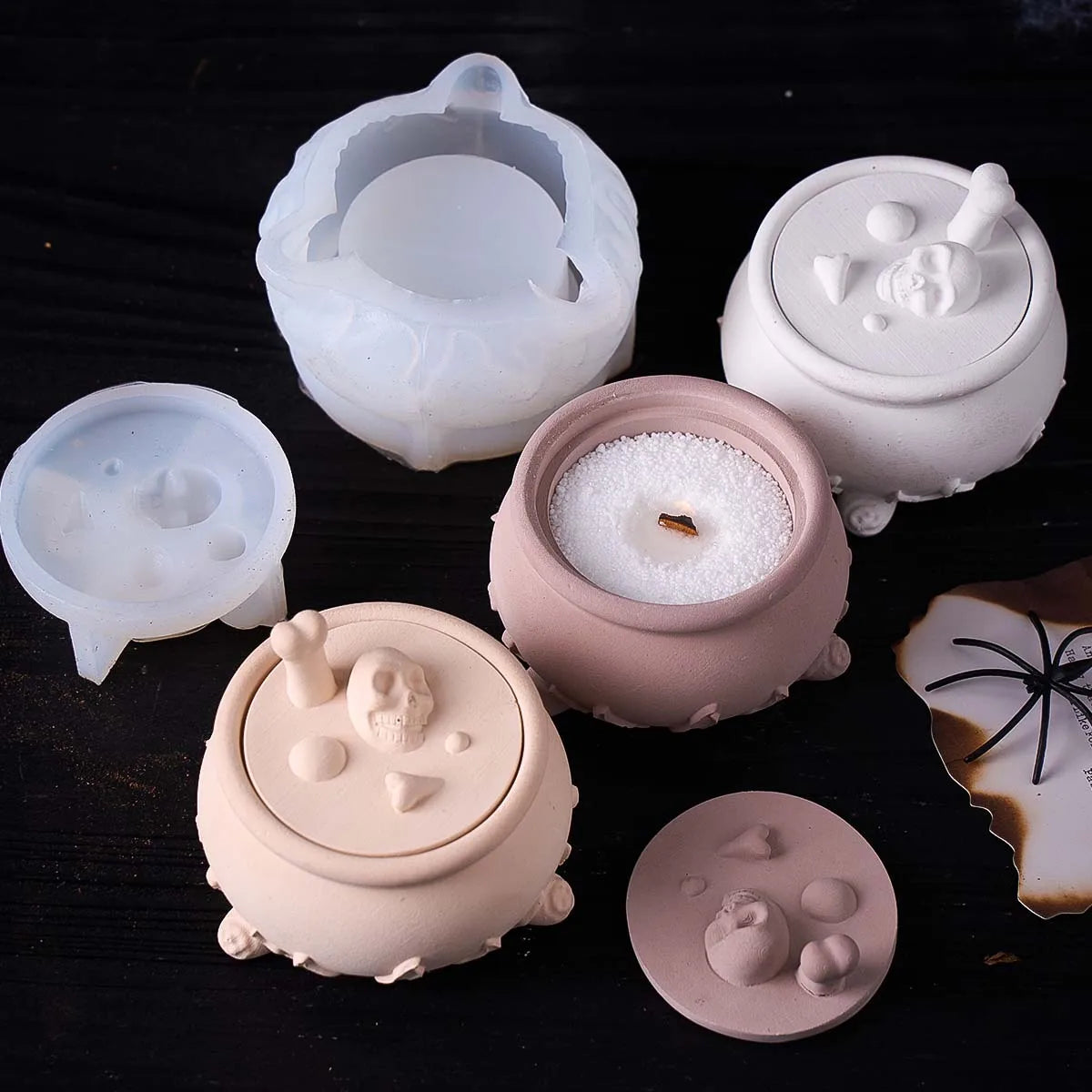 Halloween Skull Cauldron Silicone Jar Mold Set