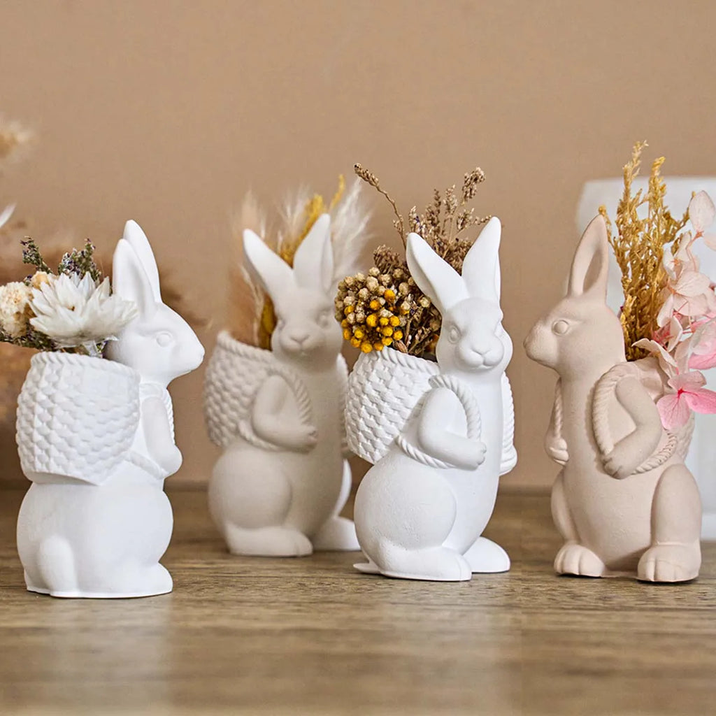 Rabbit with Woven Basket Silicone Mold