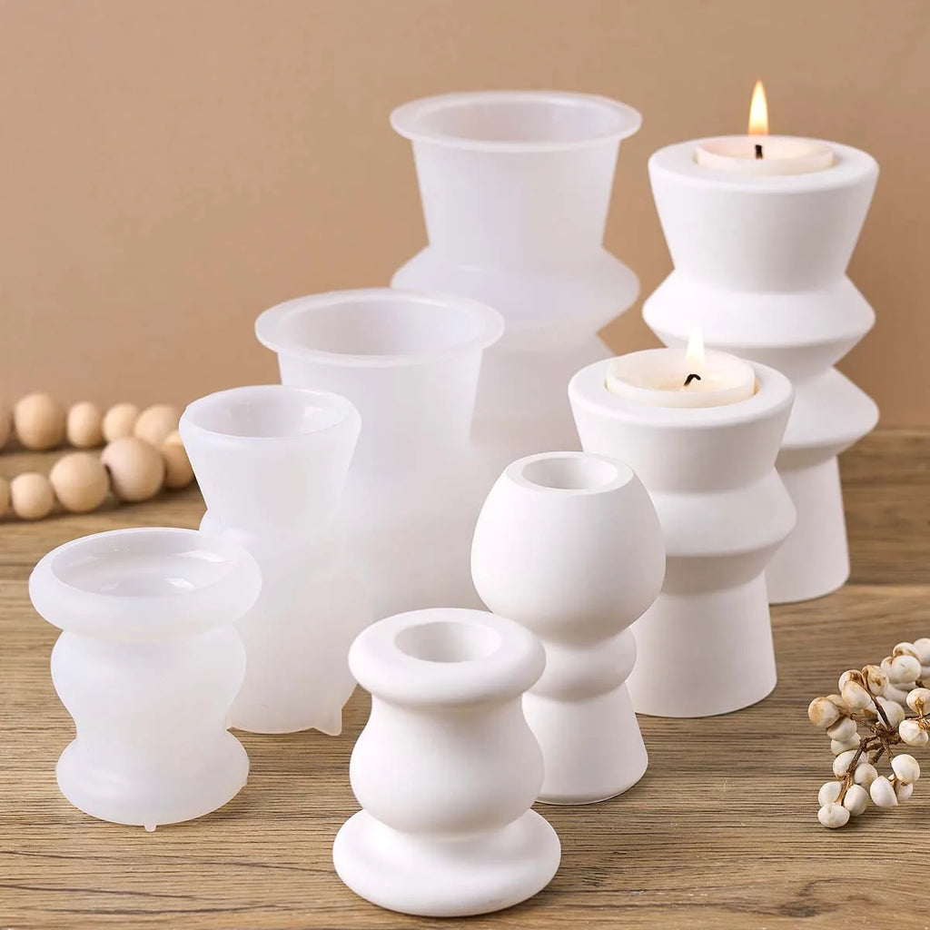 Geometric Roman Column Candle Holder Silicone Mold.