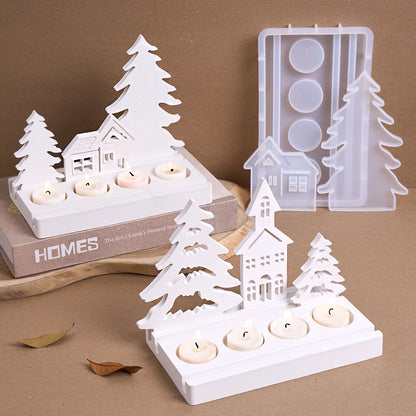 Christmas Tree & House Candle Holder Silicone Mold Set (7 pcs)
