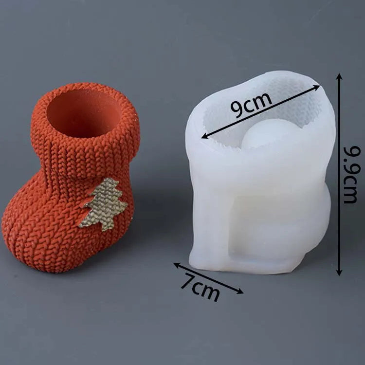 Christmas Knitted Boot Silicone Mold with Tree Design
