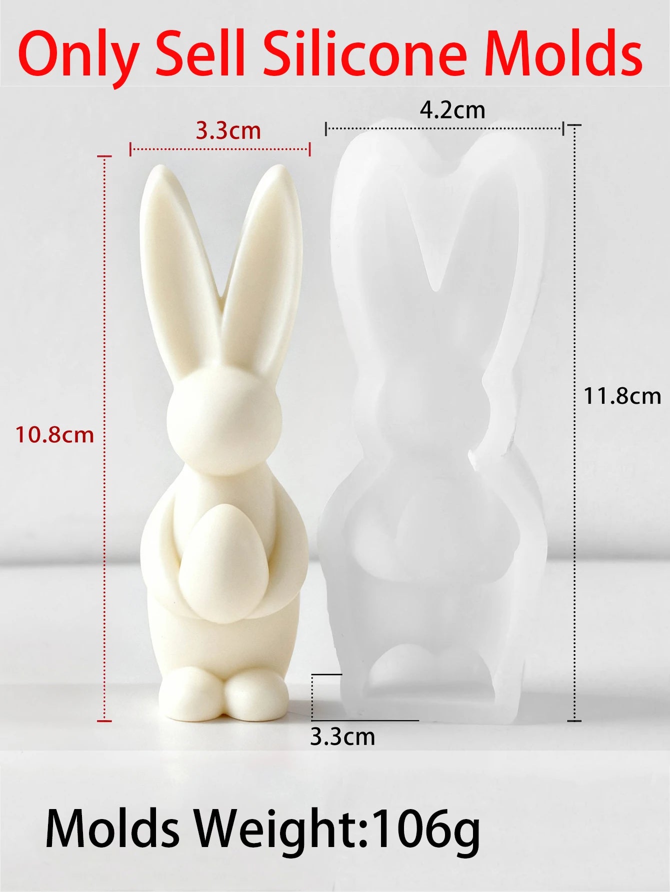 Standing Bunny Silicone Mold with Egg or Heart Hugging Egg Bunny