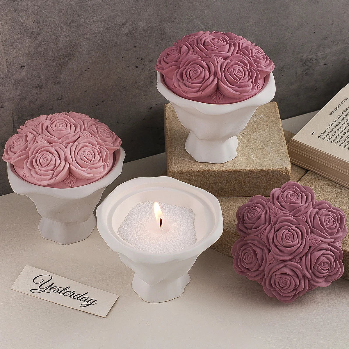 Rose Candle Cup Silicone Mold with Lid.
