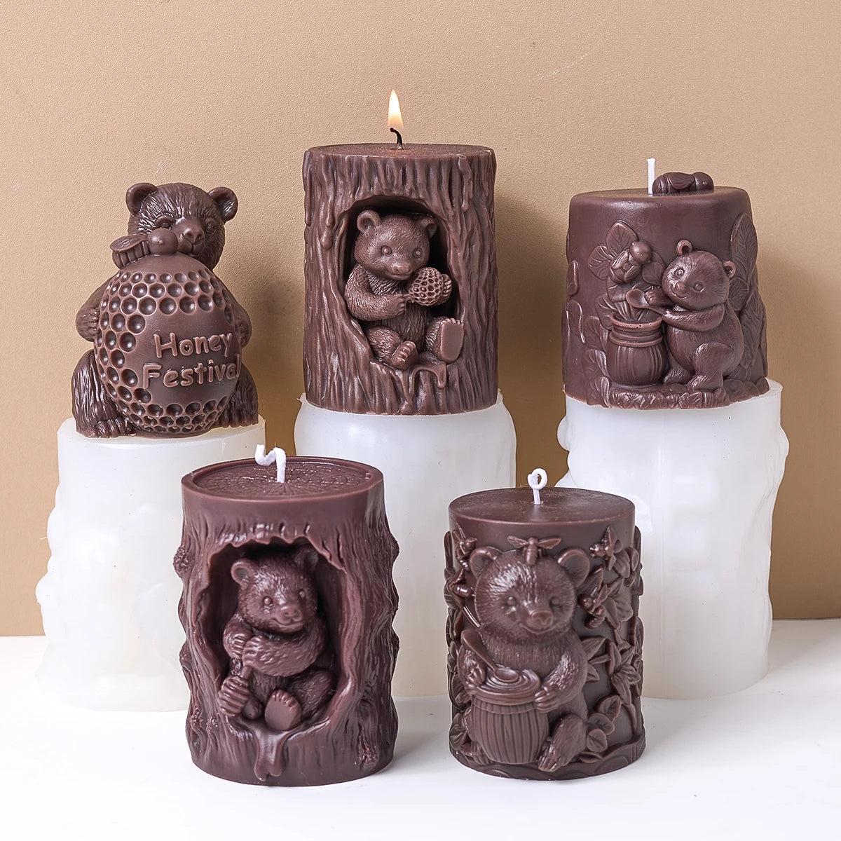 Relief Bear Silicone Candle Mold.