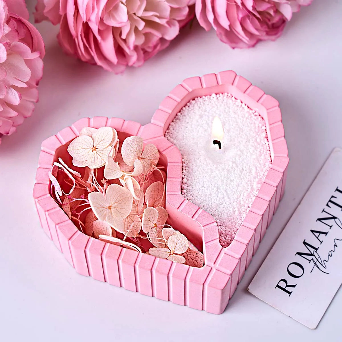 Two-Compartment Striped Heart Candle Jar Mold