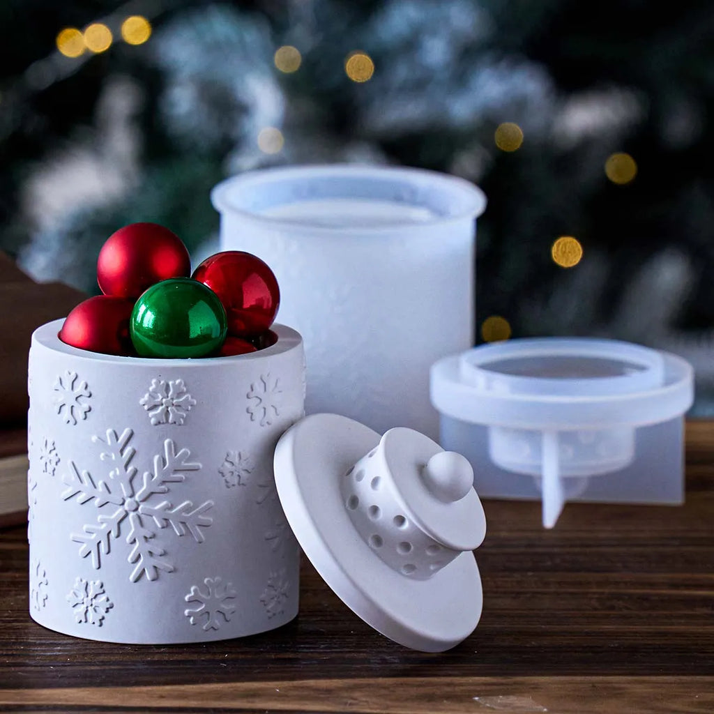 Christmas Embossed Jar Silicone Mold with Decorative Lid