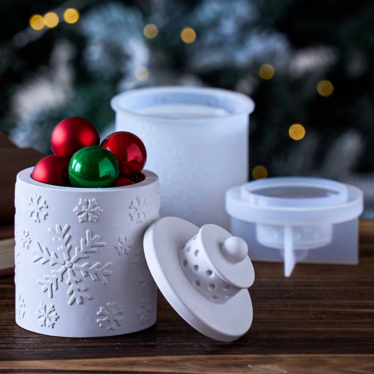Christmas Embossed Jar Silicone Mold with Decorative Lid