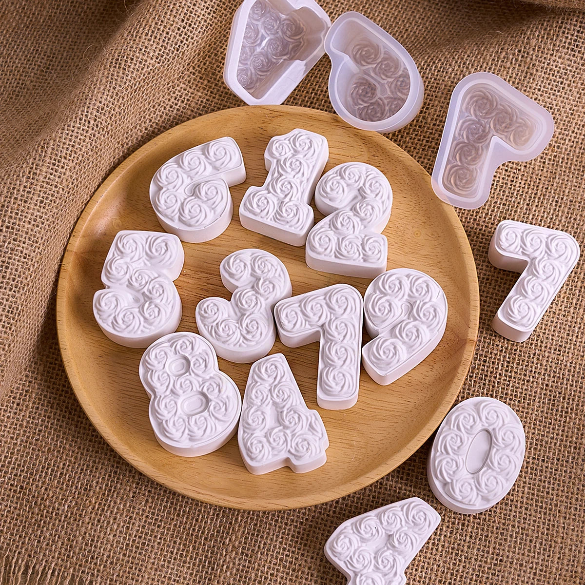 0-8 Relief Rose Number Silicone Candle Mold.