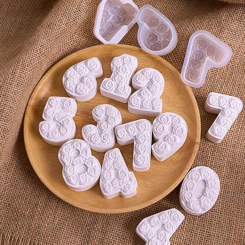 0-8 Relief Rose Number Silicone Candle Mold.