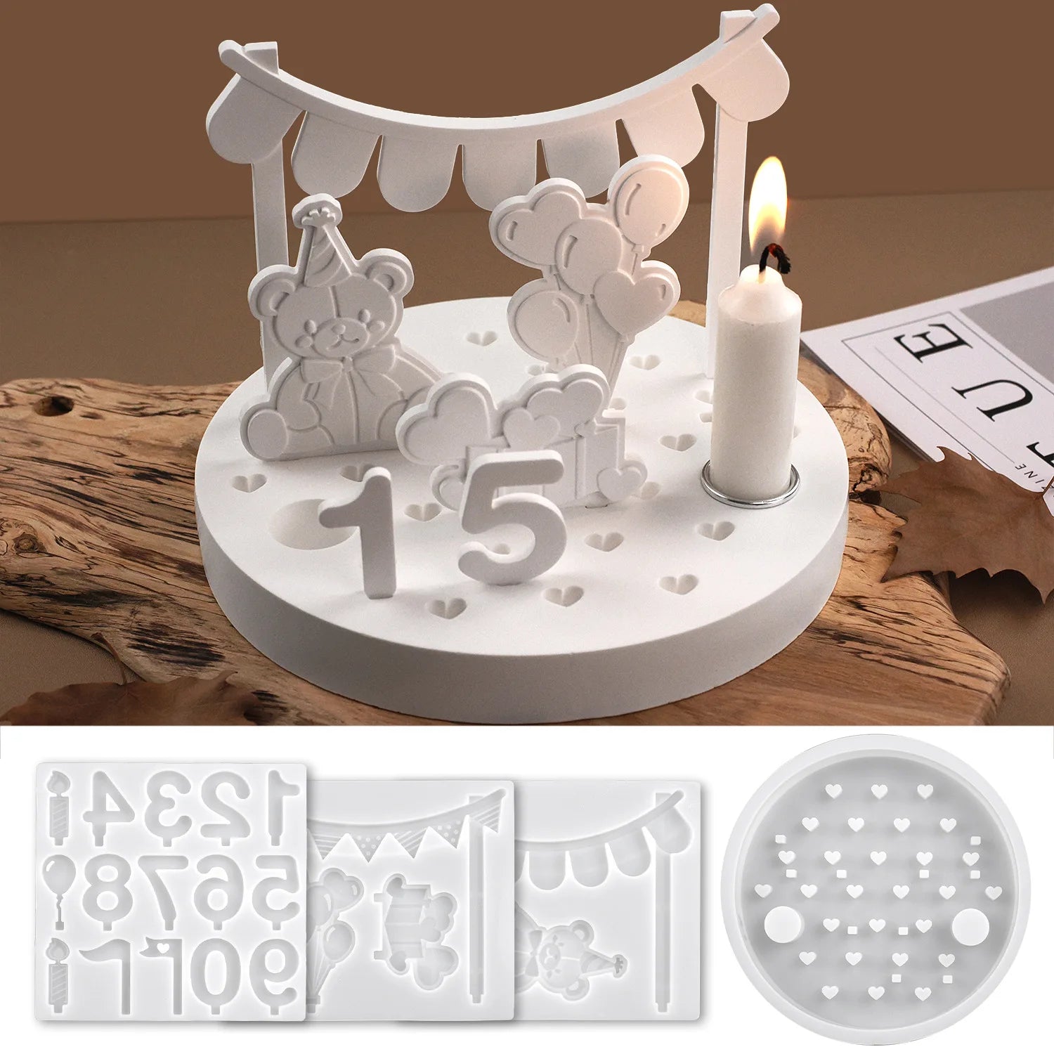 Bear Birthday Candle Holder Silicone Mold Kit