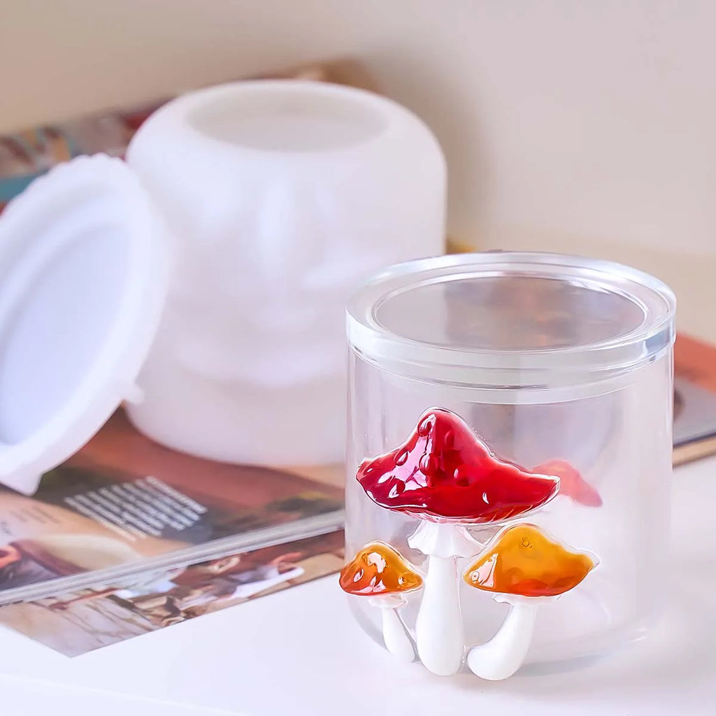 Mushroom Relief Candle Jar with Lid Silicone Mold Set
