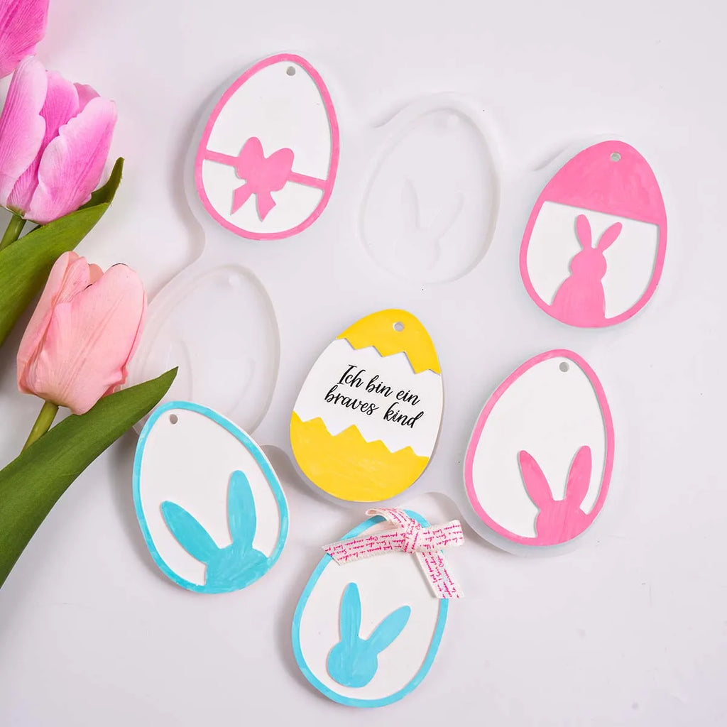 6 Cavity Easter Bunny Pendant Mold – Oval Ornament Design