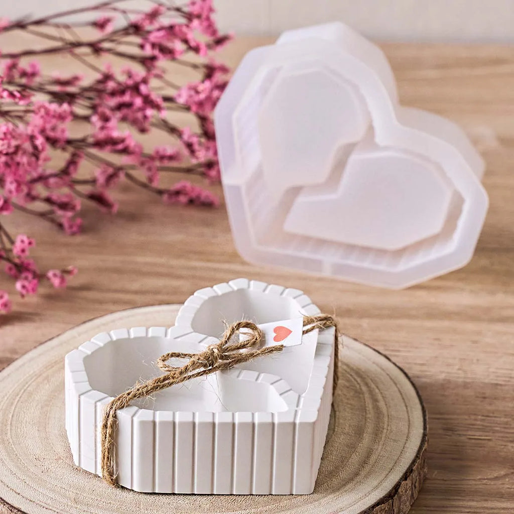 Two-Compartment Striped Heart Candle Jar Mold