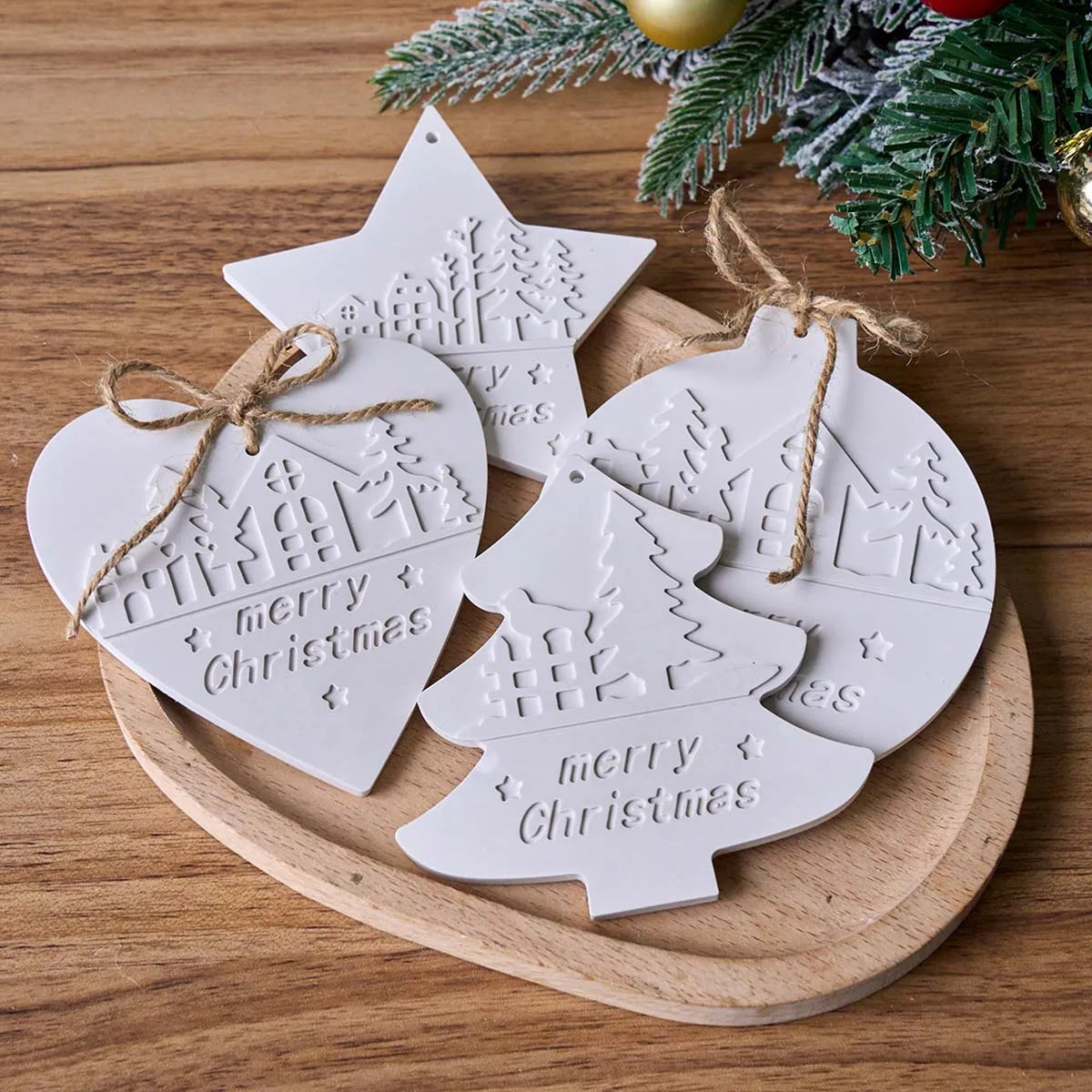 2Pcs "Merry Christmas" Ornament Silicone Mold Set