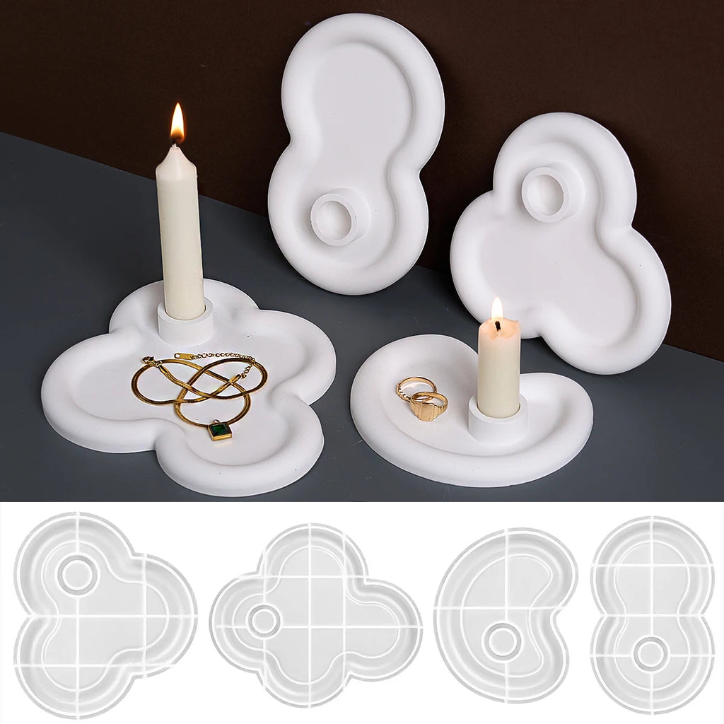 Rough Edge Tray with Candle Holder Silicone Mold