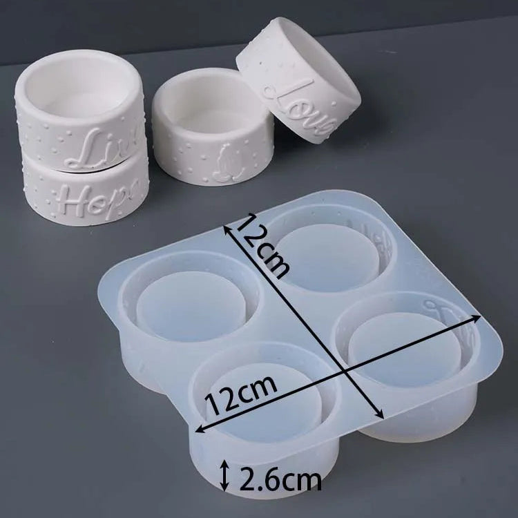 Affirmation Candle Cup Silicone Mold – 4-Cavity Embossed Design Love · Live · Hope · Prayer Hands