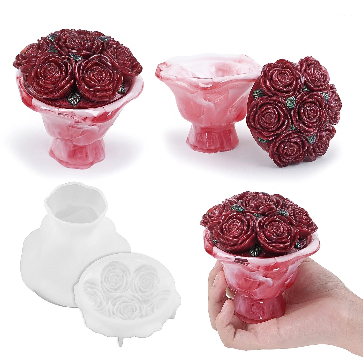 Rose Candle Cup Silicone Mold with Lid.