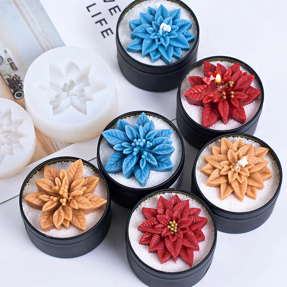 Poinsettia Flower Silicone Mold for Candles