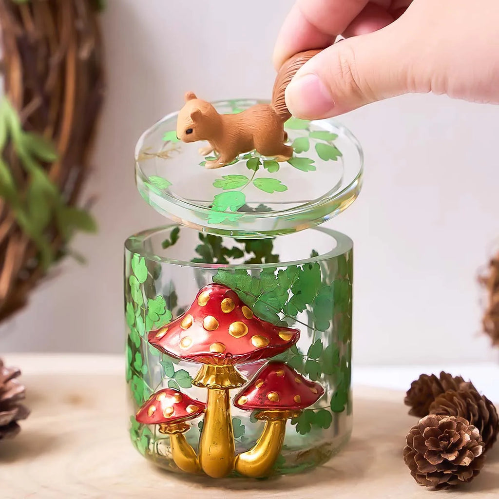 Mushroom Relief Candle Jar with Lid Silicone Mold Set