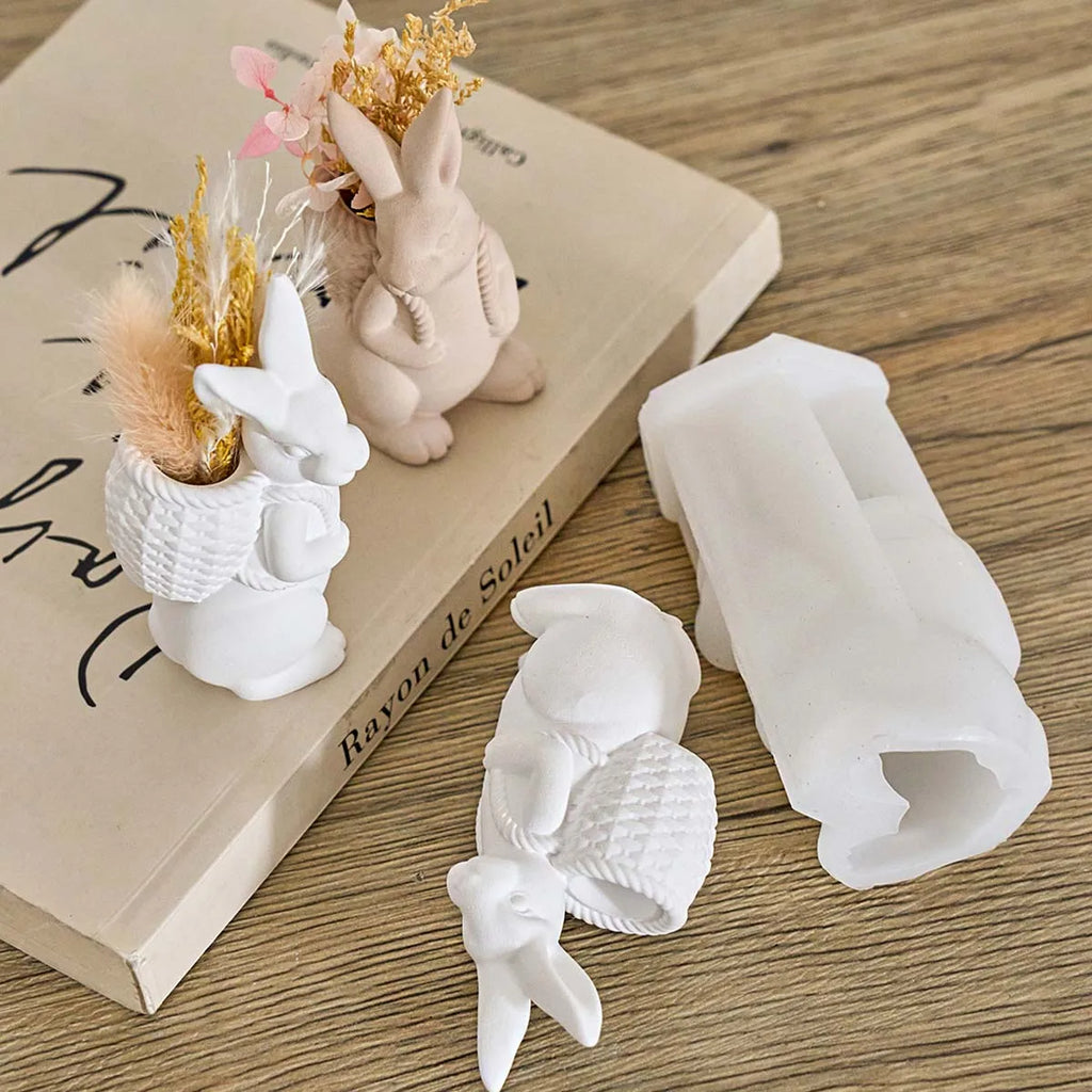 Rabbit with Woven Basket Silicone Mold