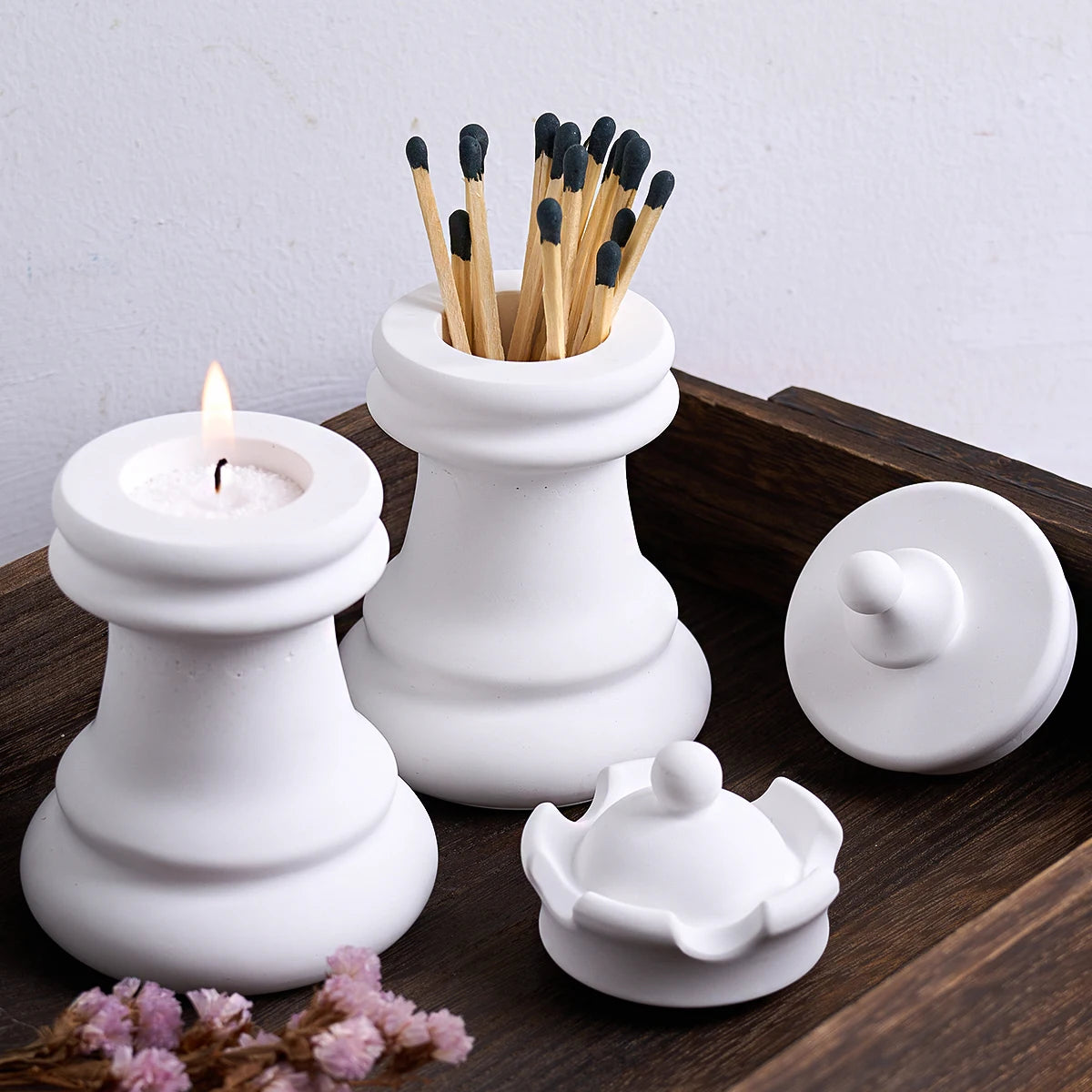 Chess Candle Holder Silicone Mold with Lid.
