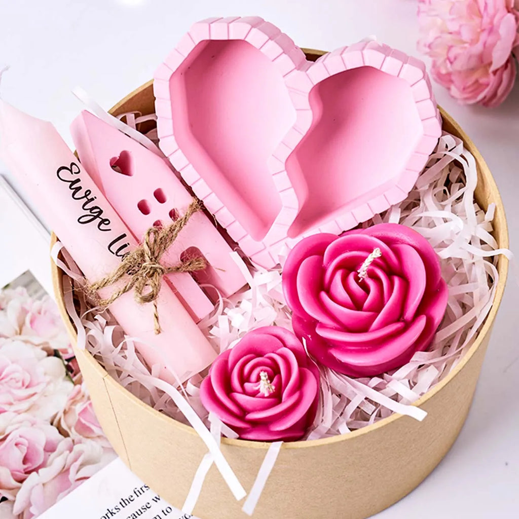 Two-Compartment Striped Heart Candle Jar Mold