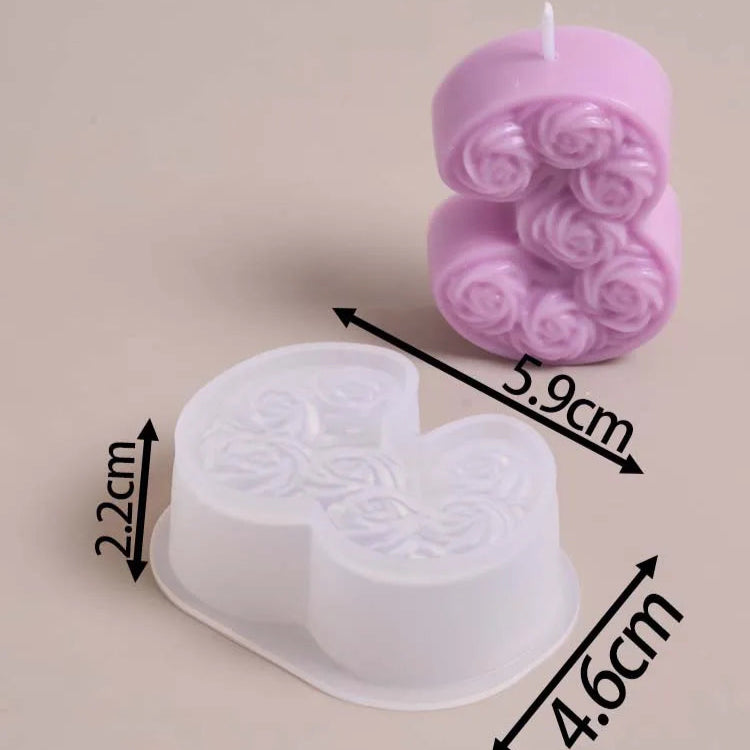 0-8 Relief Rose Number Silicone Candle Mold.