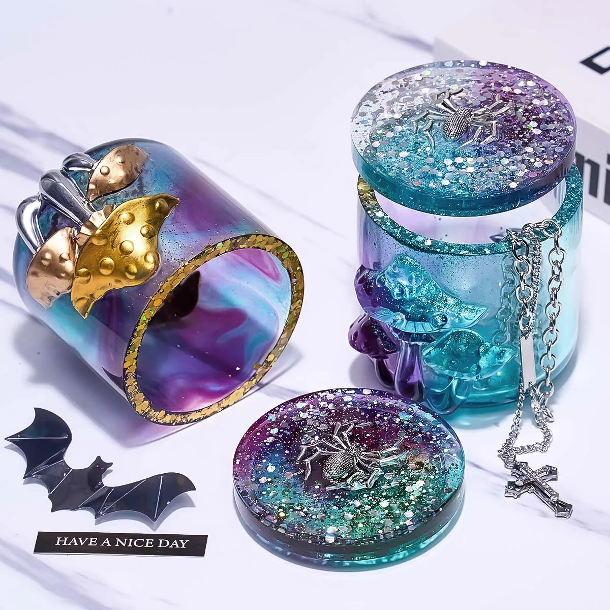 Mushroom Relief Candle Jar with Lid Silicone Mold Set