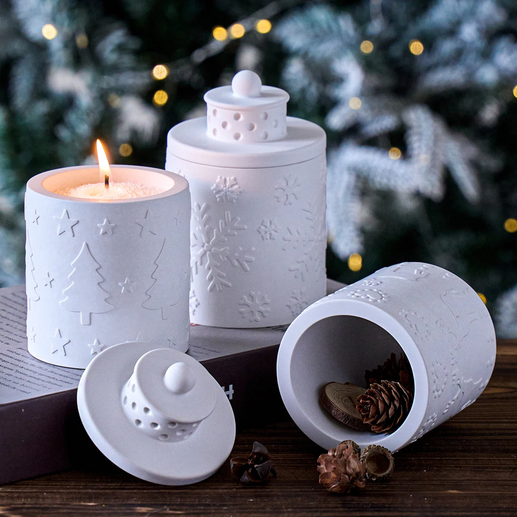 Christmas Embossed Jar Silicone Mold with Decorative Lid