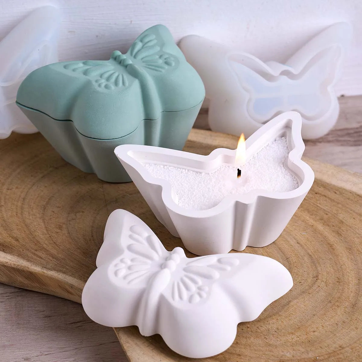 Butterfly Candle Jar Silicone Mold with Lid.
