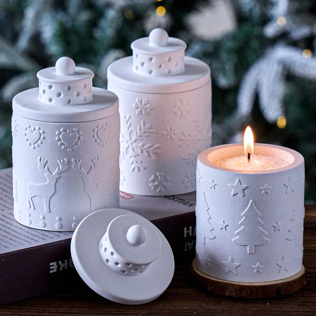 Christmas Embossed Jar Silicone Mold with Decorative Lid