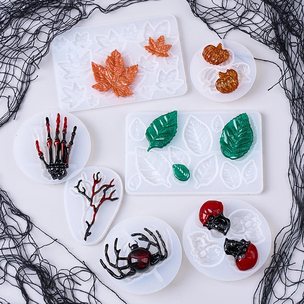 Halloween Silicone Mold Set (7pcs) – Skull, Hand, Pumpkin, Spider, Leaves