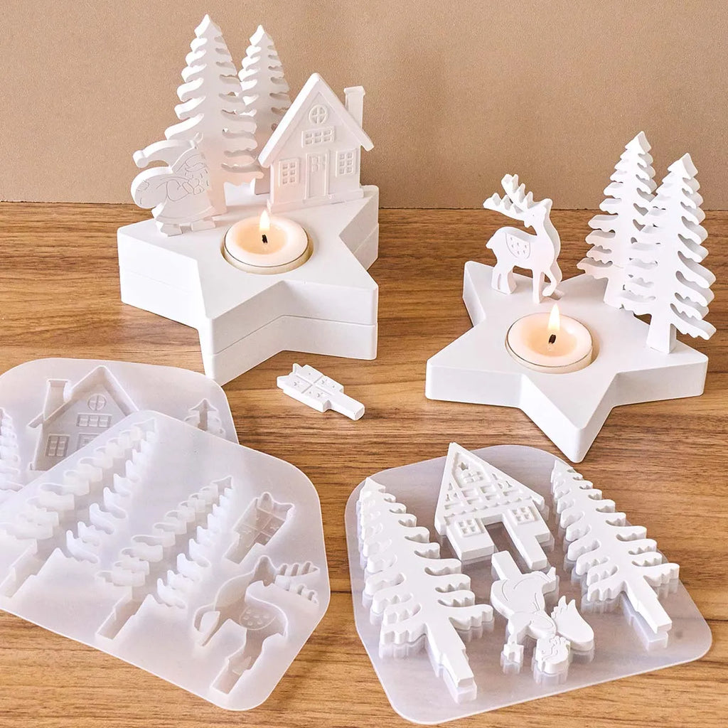 Christmas Village Star Candle Holder Silicone Mold Set