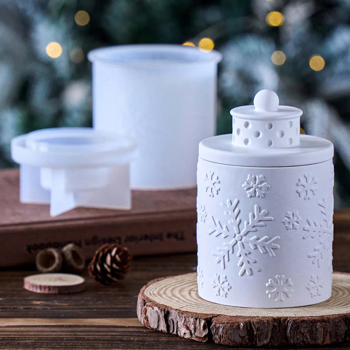 Christmas Embossed Jar Silicone Mold with Decorative Lid