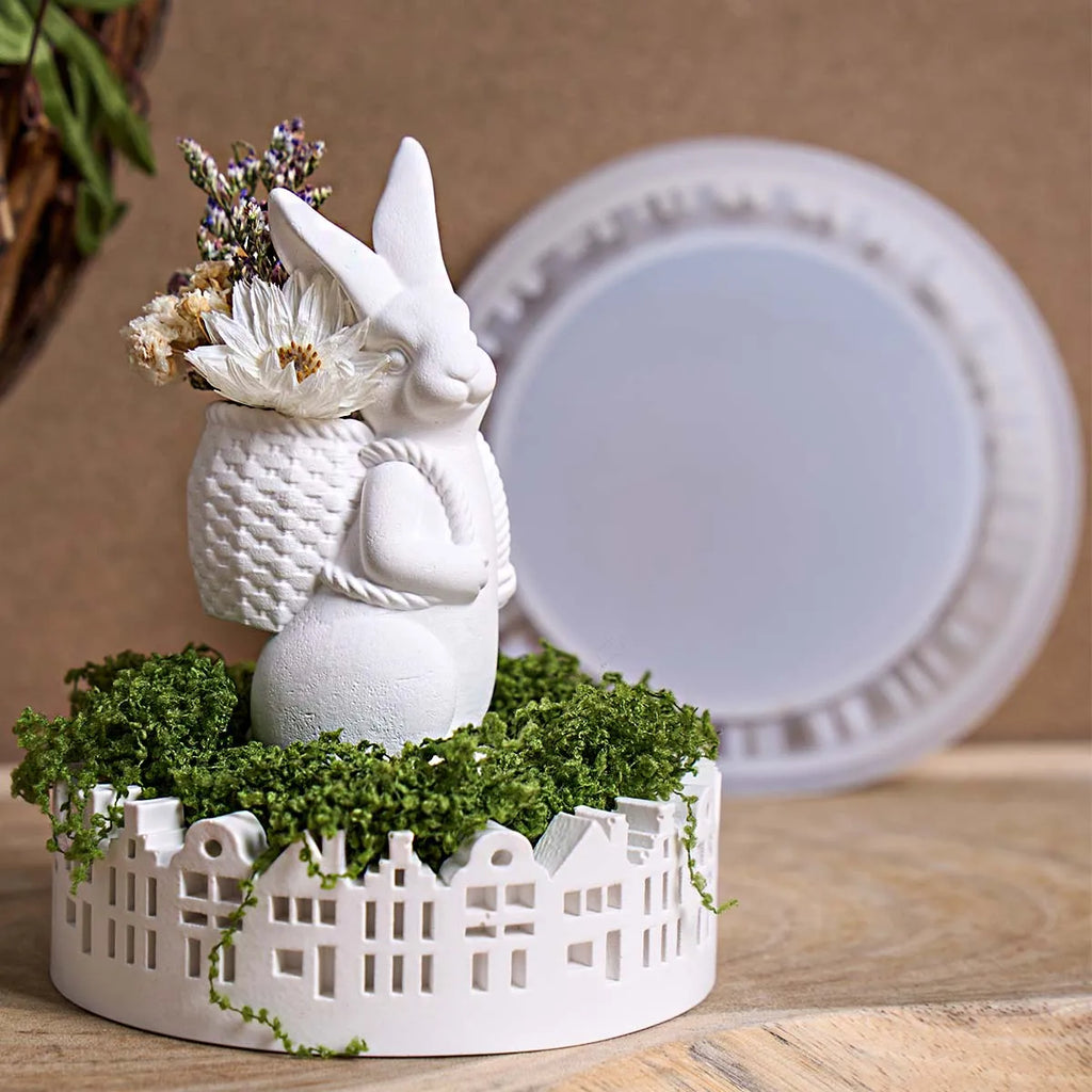 Round Cityscape Candle Holder Silicone Mold