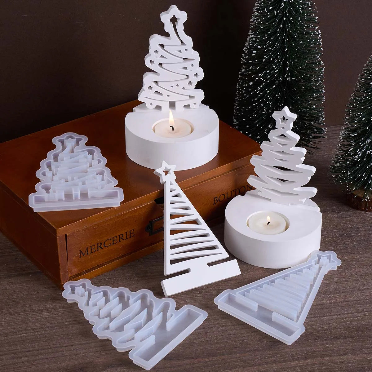 Luvret Fretwork Christmas Tree Candle Holder Silicone Mold Set