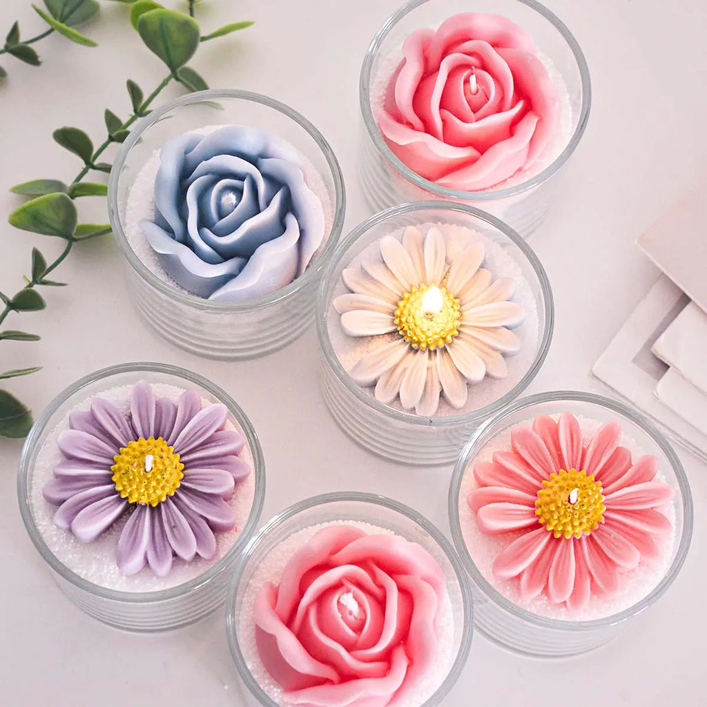5 Piece Romantic Flower Candle Mold Set