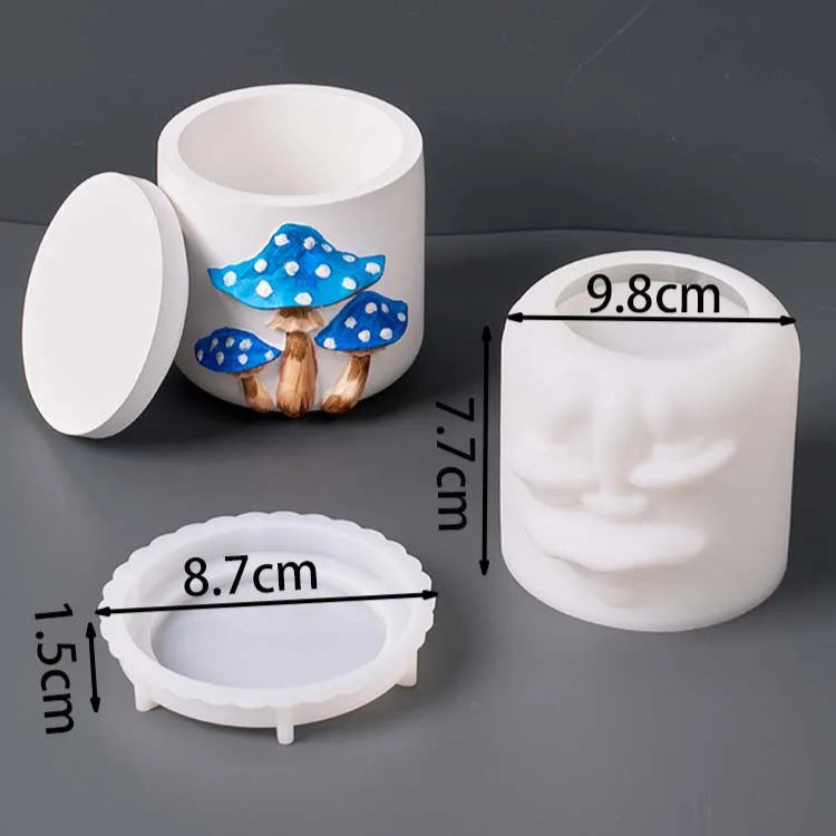Mushroom Relief Candle Jar with Lid Silicone Mold Set