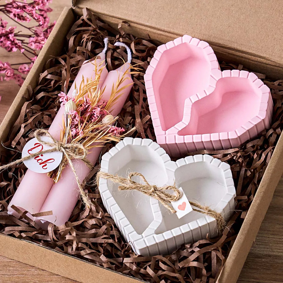 Two-Compartment Striped Heart Candle Jar Mold